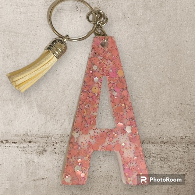 Resin / Epoxy Keychain Letter A - Hand poured and uniquely made. Size 2 1/2" x 1 1/2"