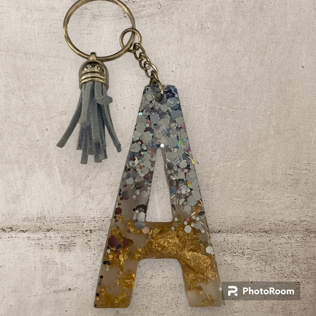 Resin / Epoxy Keychain Letter A - Hand poured and uniquely made. Size 2 1/2" x 1 1/2"