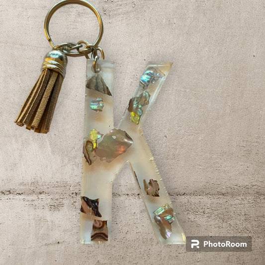 Resin / Epoxy Keychain Letter K - Hand poured and uniquely made. Size 2 1/2" x 1 1/2"