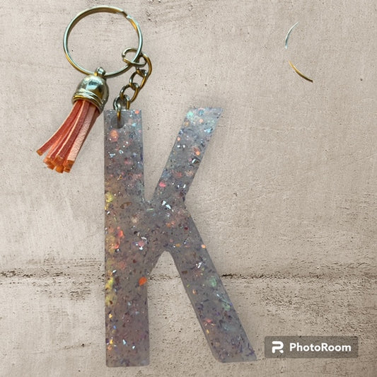 Resin / Epoxy Keychain Letter K - Hand poured and uniquely made. Size 2 1/2" x 1 1/2"