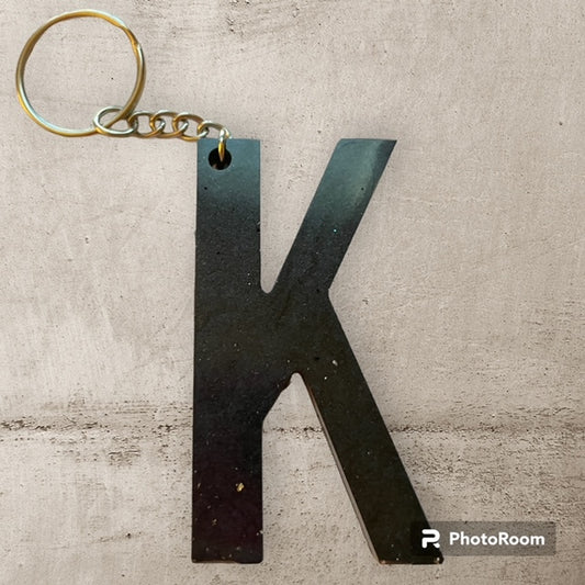 Resin / Epoxy Keychain Letter K - Hand poured and uniquely made. Size 2 1/2" x 1 1/2"