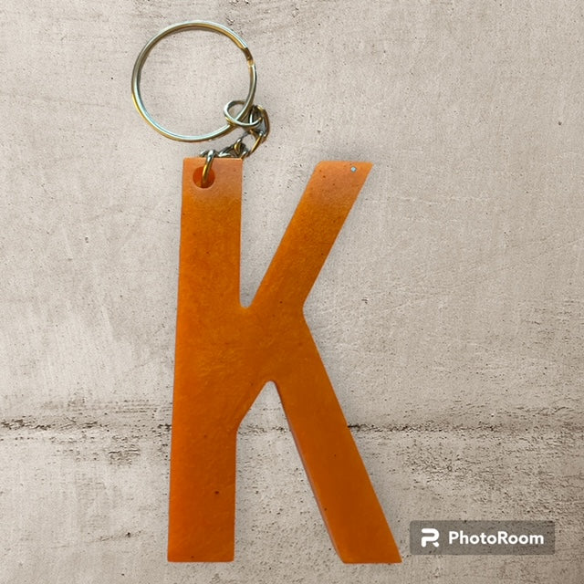 Resin / Epoxy Keychain Letter K - Hand poured and uniquely made. Size 2 1/2" x 1 1/2"