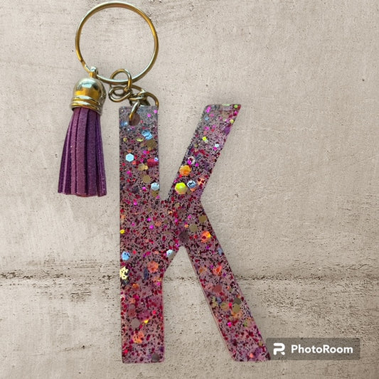 Resin / Epoxy Keychain Letter K - Hand poured and uniquely made. Size 2 1/2" x 1 1/2"