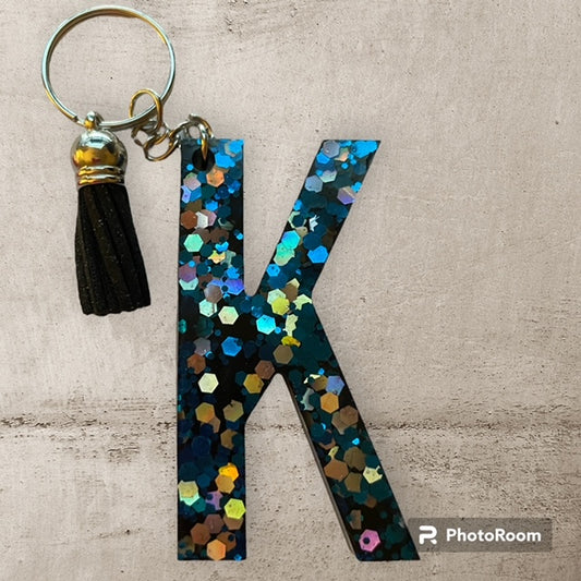 Resin / Epoxy Keychain Letter K - Hand poured and uniquely made. Size 2 1/2" x 1 1/2"