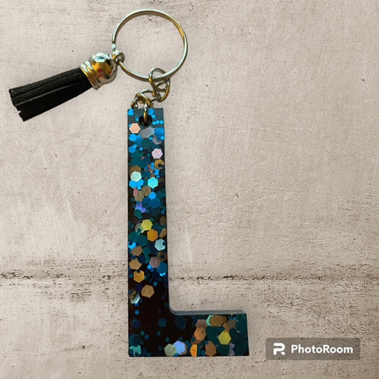 Resin / Epoxy Keychain Letter L - Hand poured and uniquely made. Size 2 1/2" x 1 1/2"