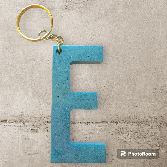 Resin / Epoxy Keychain Letter E - Hand poured and uniquely made. Size 2 1/2" x 1 1/2"