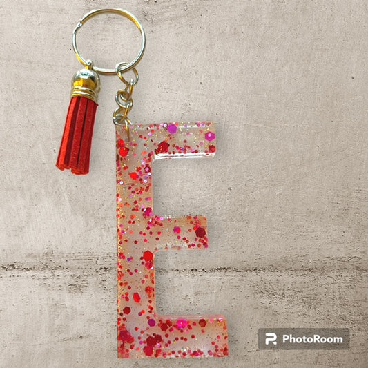 Resin / Epoxy Keychain Letter E - Hand poured and uniquely made. Size 2 1/2" x 1 1/2"