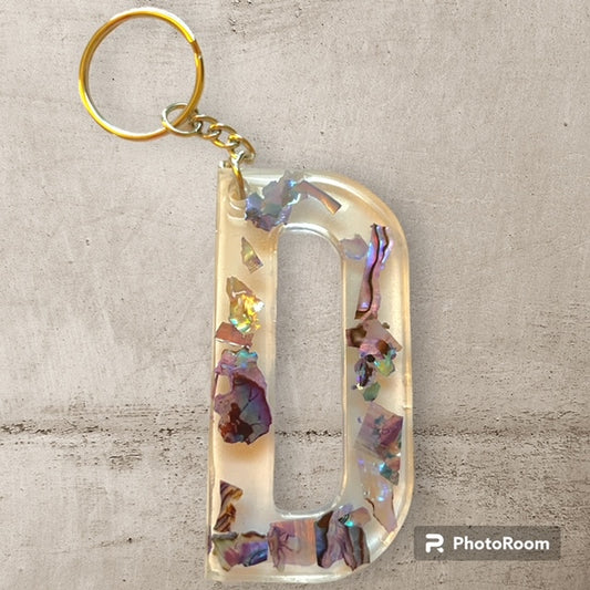 Resin / Epoxy Keychain Letter D - Hand poured and uniquely made. Size 2 1/2" x 1 1/2"