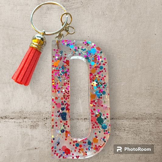 Resin / Epoxy Keychain Letter D - Hand poured and uniquely made. Size 2 1/2" x 1 1/2"