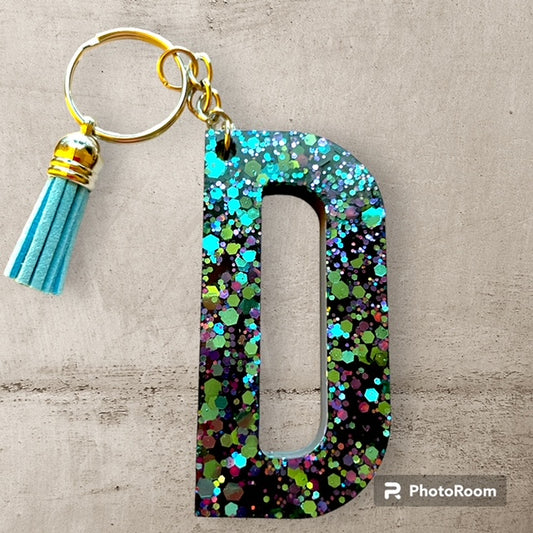 Resin / Epoxy Keychain Letter D - Hand poured and uniquely made. Size 2 1/2" x 1 1/2"