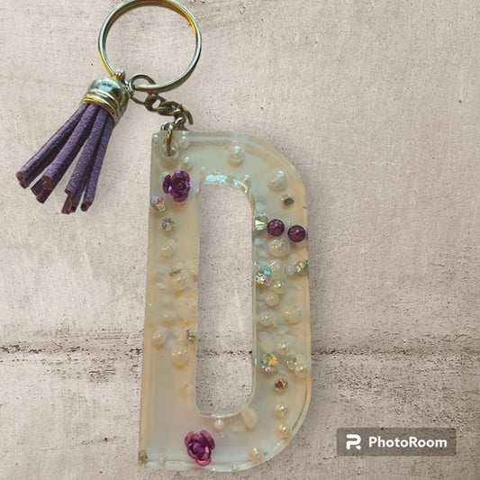 Resin / Epoxy Keychain Letter D - Hand poured and uniquely made. Size 2 1/2" x 1 1/2"