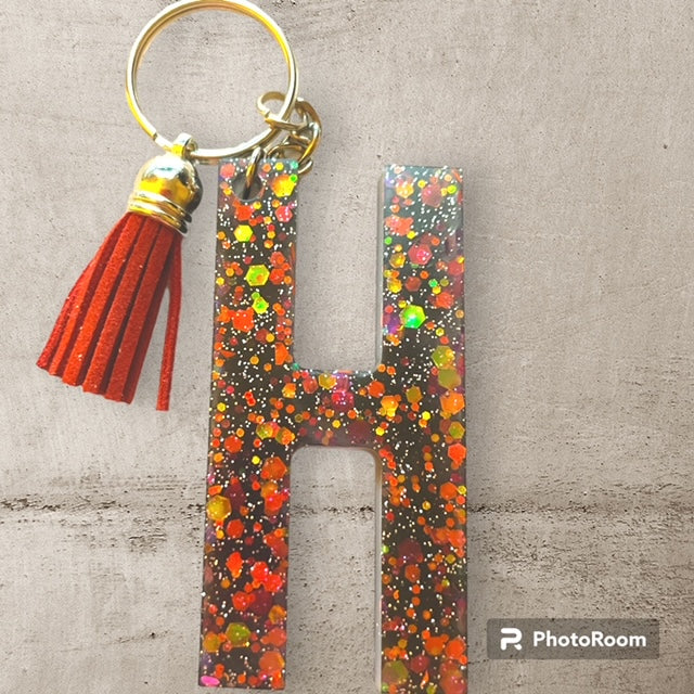 Resin / Epoxy Keychain Letter H - Hand poured and uniquely made. Size 2 1/2" x 1 1/2"