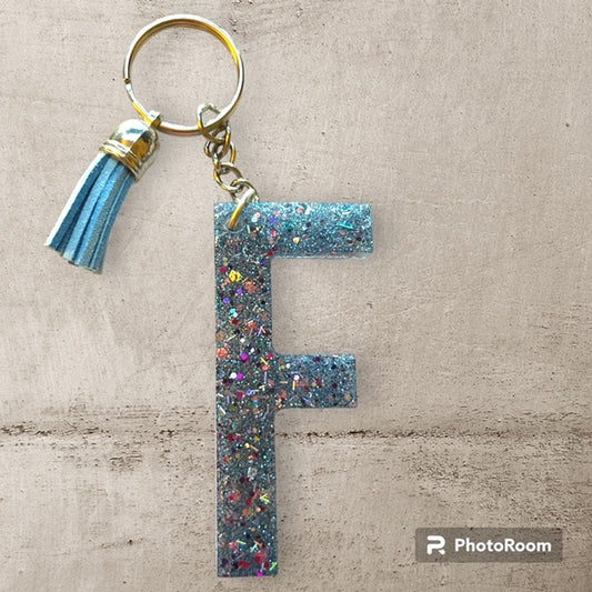 Resin / Epoxy Keychain Letter F - Hand poured and uniquely made. Size 2 1/2" x 1 1/2"