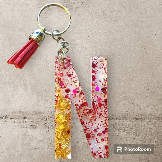 Resin / Epoxy Keychain Letter N - Hand poured and uniquely made. Size 2 1/2" x 1 1/2"