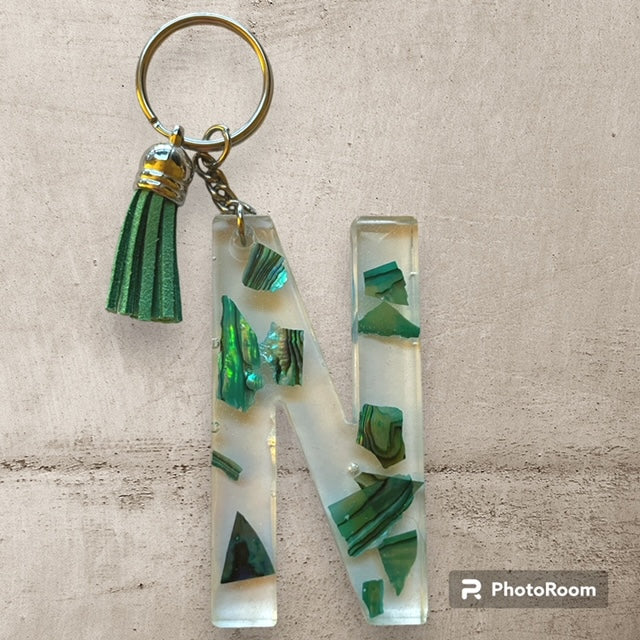 Resin / Epoxy Keychain Letter N - Hand poured and uniquely made. Size 2 1/2" x 1 1/2"