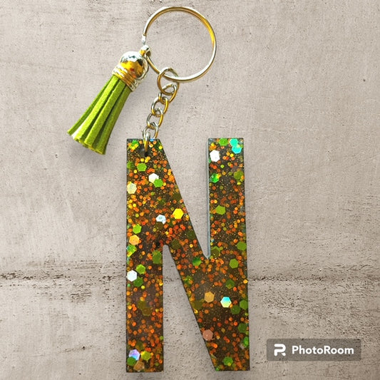 Resin / Epoxy Keychain Letter N - Hand poured and uniquely made. Size 2 1/2" x 1 1/2"