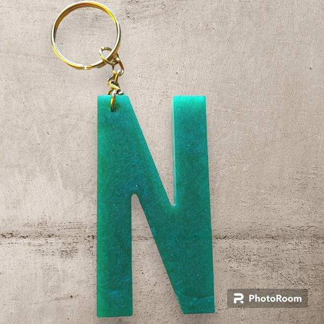 Resin / Epoxy Keychain Letter N - Hand poured and uniquely made. Size 2 1/2" x 1 1/2"