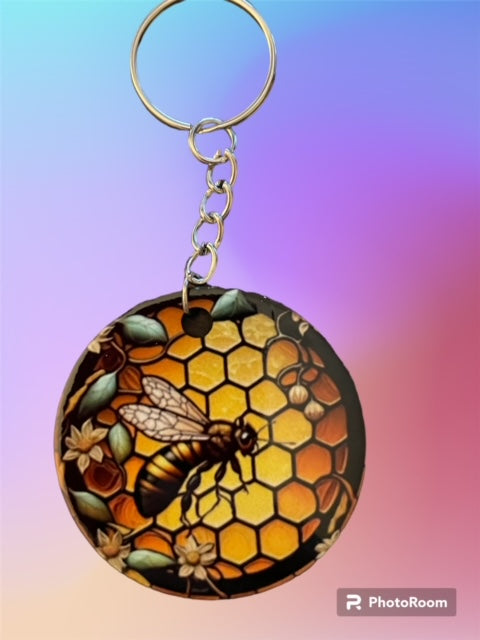 Keychain - Bee and Honeycomb design