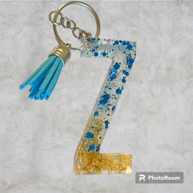 Resin / Epoxy Keychain Letter Z - Hand poured and uniquely made. Size 2 1/2" x 1 1/2"