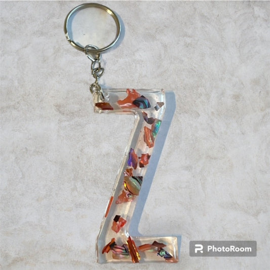 Resin / Epoxy Keychain Letter Z - Hand poured and uniquely made. Size 2 1/2" x 1 1/2"