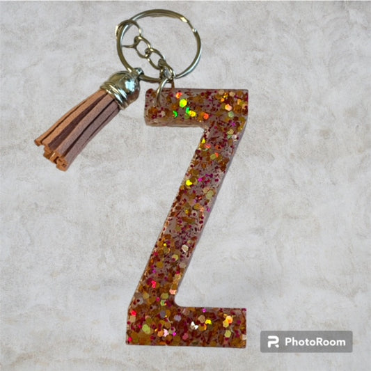 Resin / Epoxy Keychain Letter Z - Hand poured and uniquely made. Size 2 1/2" x 1 1/2"