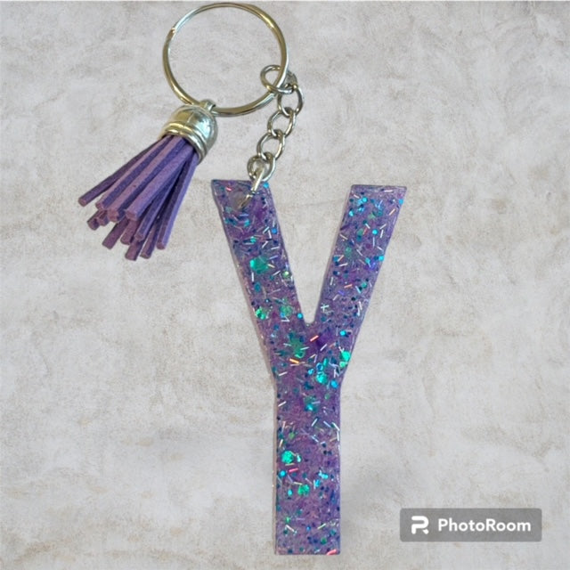 Resin / Epoxy Keychain Letter Y - Hand poured and uniquely made. Size 2 1/2" x 1 1/2"