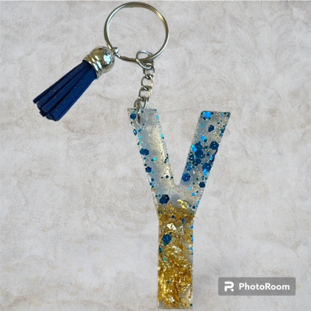 Resin / Epoxy Keychain Letter Y - Hand poured and uniquely made. Size 2 1/2" x 1 1/2"