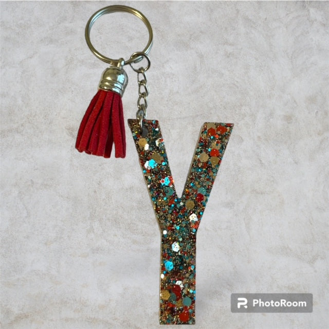 Resin / Epoxy Keychain Letter Y - Hand poured and uniquely made. Size 2 1/2" x 1 1/2"