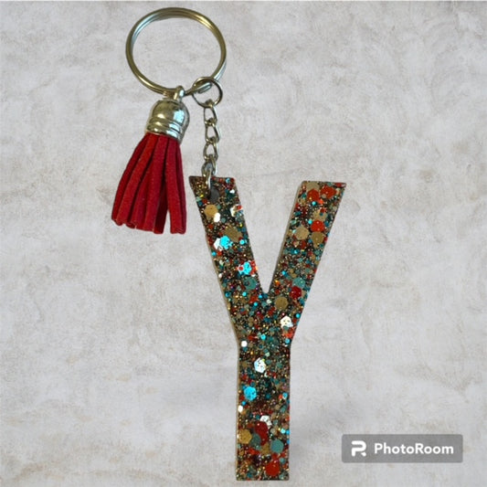 Resin / Epoxy Keychain Letter Y - Hand poured and uniquely made. Size 2 1/2" x 1 1/2"