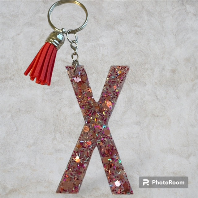 Resin / Epoxy Keychain Letter X - Hand poured and uniquely made. Size 2 1/2" x 1 1/2"