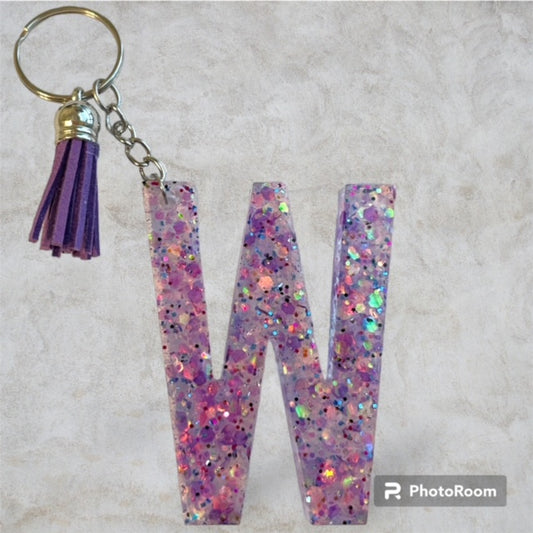 Resin / Epoxy Keychain Letter W - Hand poured and uniquely made. Size 2 1/2" x 1 1/2"