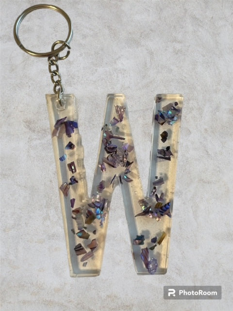 Resin / Epoxy Keychain Letter W - Hand poured and uniquely made. Size 2 1/2" x 1 1/2"