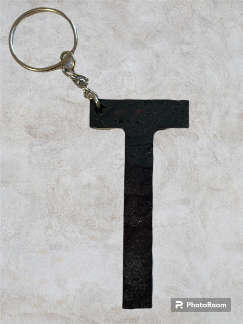 Resin / Epoxy Keychain Letter T - Hand poured and uniquely made. Size 2 1/2" x 1 1/2"