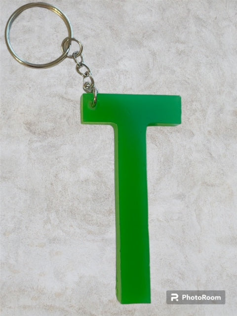 Resin / Epoxy Keychain Letter T - Hand poured and uniquely made. Size 2 1/2" x 1 1/2"