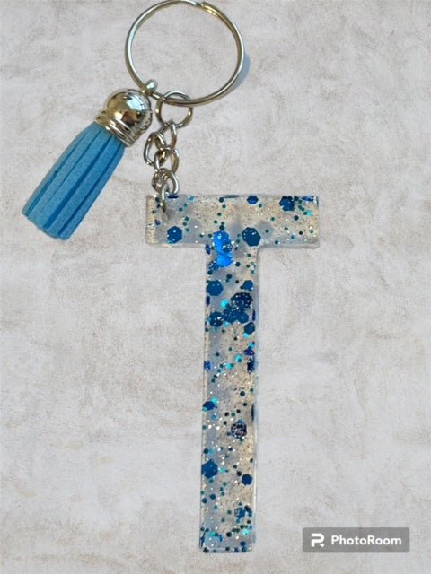 Resin / Epoxy Keychain Letter T - Hand poured and uniquely made. Size 2 1/2" x 1 1/2"