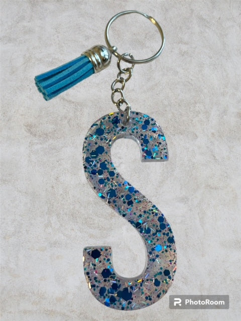 Resin / Epoxy Keychain Letter S - Hand poured and uniquely made. Size 2 1/2" x 1 1/2"