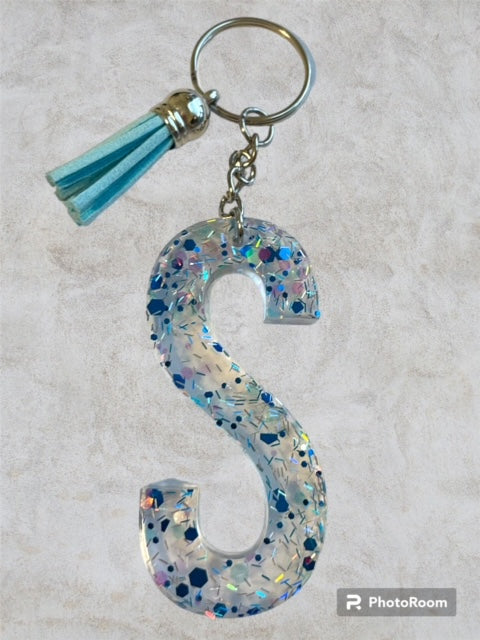 Resin / Epoxy Keychain Letter S - Hand poured and uniquely made. Size 2 1/2" x 1 1/2"