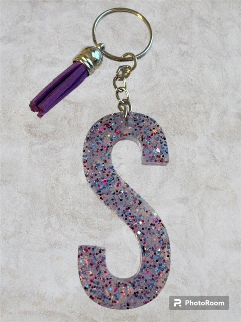 Resin / Epoxy Keychain Letter S - Hand poured and uniquely made. Size 2 1/2" x 1 1/2"