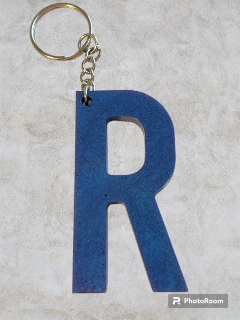 Resin / Epoxy Keychain Letter R - Hand poured and uniquely made. Size 2 1/2" x 1 1/2"