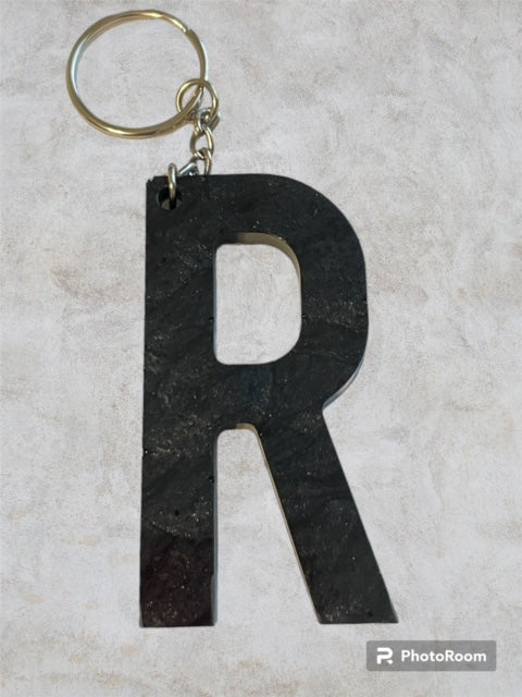 Resin / Epoxy Keychain Letter R - Hand poured and uniquely made. Size 2 1/2" x 1 1/2"