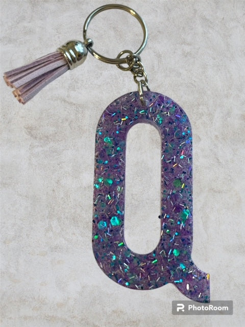 Resin / Epoxy Keychain Letter Q - Hand poured and uniquely made. Size 2 1/2" x 1 1/2"