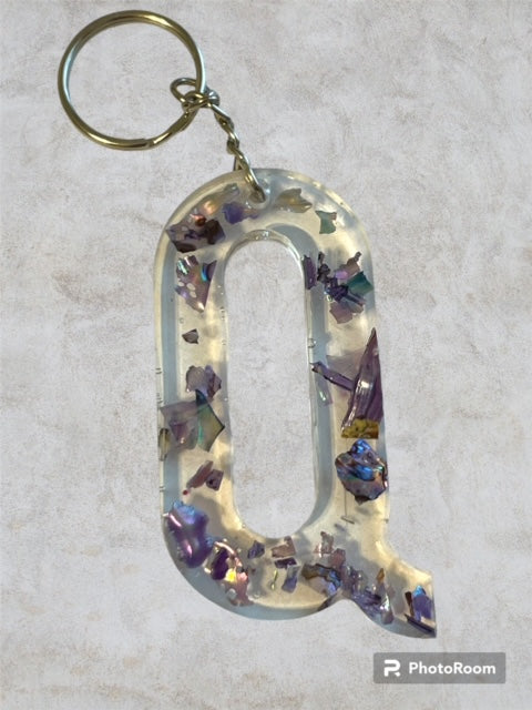 Resin / Epoxy Keychain Letter Q - Hand poured and uniquely made. Size 2 1/2" x 1 1/2"