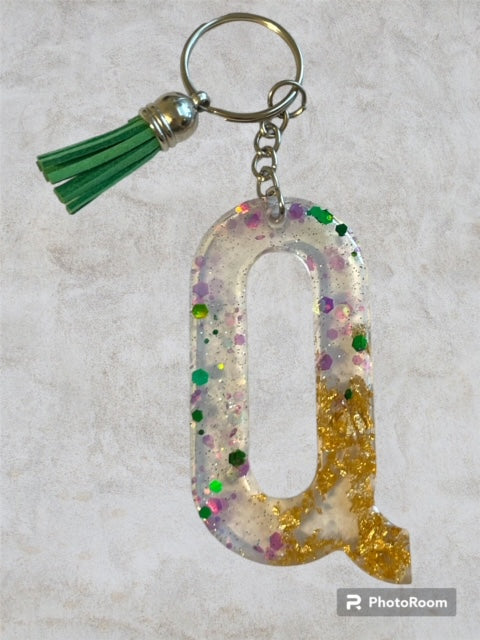 Resin / Epoxy Keychain Letter Q - Hand poured and uniquely made. Size 2 1/2" x 1 1/2"