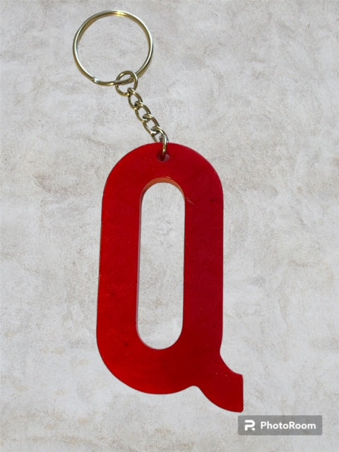 Resin / Epoxy Keychain Letter Q - Hand poured and uniquely made. Size 2 1/2" x 1 1/2"