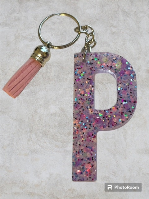 Resin / Epoxy Keychain Letter P - Hand poured and uniquely made. Size 2 1/2" x 1 1/2"