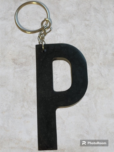 Resin / Epoxy Keychain Letter P - Hand poured and uniquely made. Size 2 1/2" x 1 1/2"