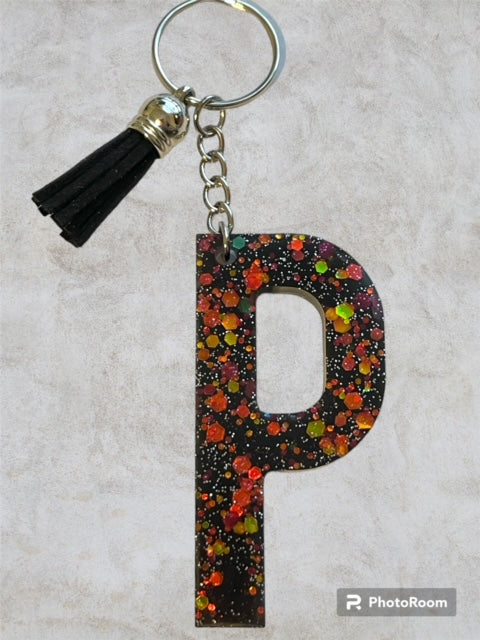 Resin / Epoxy Keychain Letter P - Hand poured and uniquely made. Size 2 1/2" x 1 1/2"