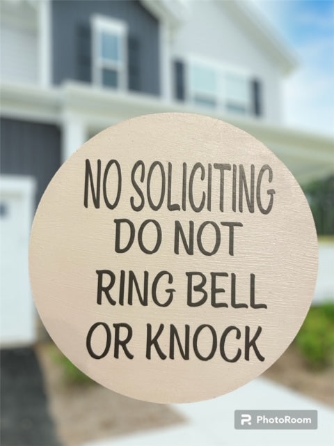 Round Wood No Soliciting Sign - Fits around most camera doorbells