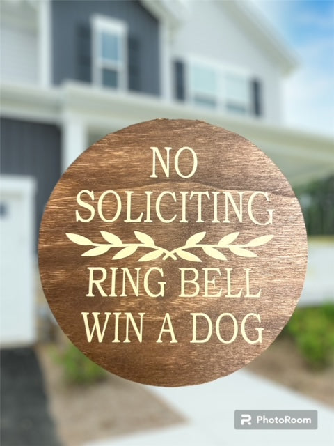 Round Wood No Soliciting Sign - Fits around most camera doorbells