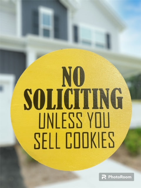 Round Wood No Soliciting Sign - Fits around most camera doorbells